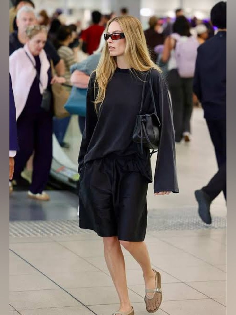 ZARA Studio Crop Long Split Bell Sleeve Black Viscose Relaxed Blouse Fluid